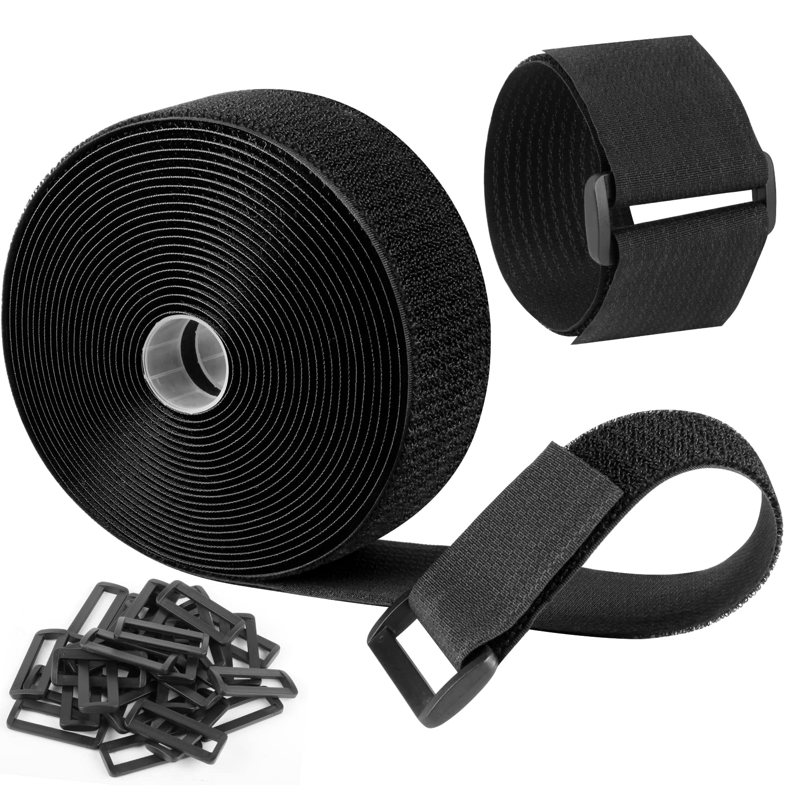 Moyisea Hook And Loop Straps With 60 Buckles, Adjustable Cable Straps, Free Cut Length, Reusable Nylon Securing Cord Ties For Or